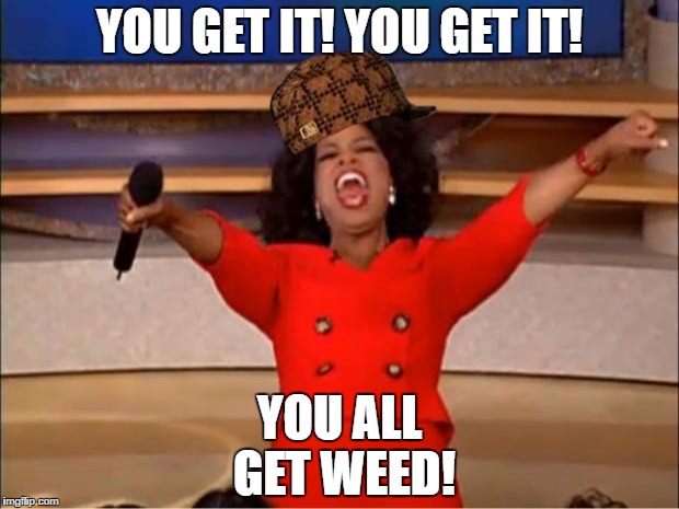 Oprah You Get A Meme | YOU GET IT! YOU GET IT! YOU ALL GET WEED! | image tagged in memes,oprah you get a,scumbag | made w/ Imgflip meme maker
