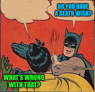 Batman Slapping Robin Meme | WHAT'S WRONG WITH THAT? DO YOU HAVE A DEATH WISH? | image tagged in memes,batman slapping robin | made w/ Imgflip meme maker