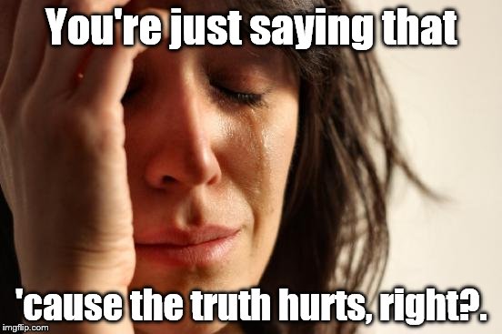 First World Problems Meme | You're just saying that 'cause the truth hurts, right?. | image tagged in memes,first world problems | made w/ Imgflip meme maker