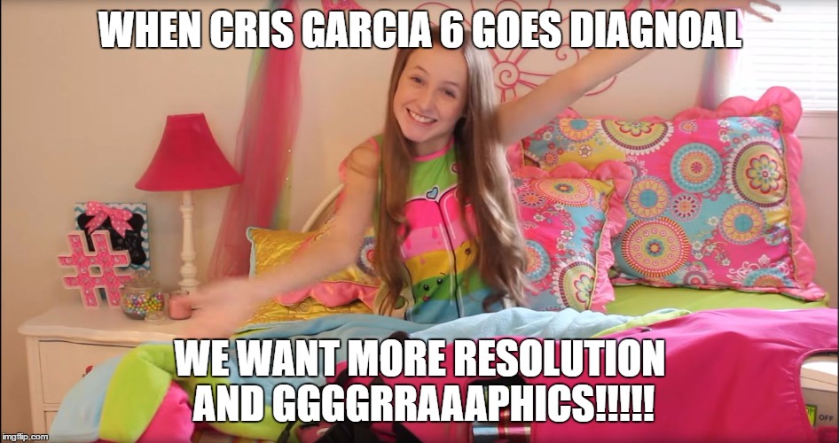 Graphics card | WHEN CRIS GARCIA 6 GOES DIAGNOAL; WE WANT MORE RESOLUTION AND GGGGRRAAAPHICS!!!!! | image tagged in diagnoal,graphics,gaming,resolution,pc gaming,call of duty | made w/ Imgflip meme maker