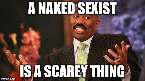 Steve Harvey Meme | A NAKED SEXIST IS A SCAREY THING | image tagged in memes,steve harvey | made w/ Imgflip meme maker