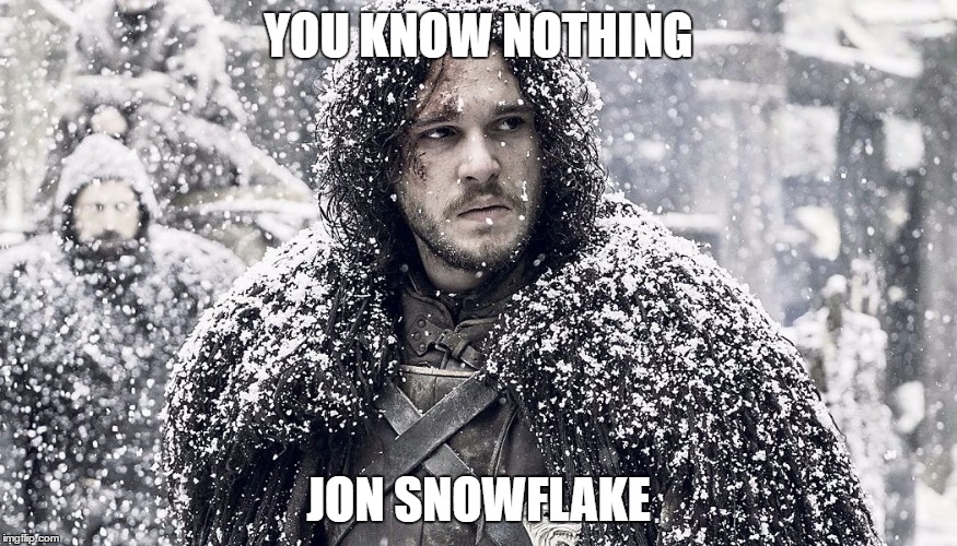 Jon Snowflake | YOU KNOW NOTHING; JON SNOWFLAKE | image tagged in jon snow,snowflake,winter is coming,liberals,protests,electoral college | made w/ Imgflip meme maker