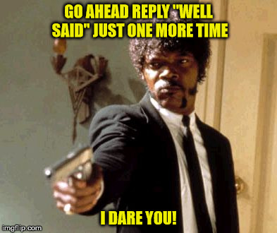 Say That Again I Dare You Meme | GO AHEAD REPLY "WELL SAID" JUST ONE MORE TIME; I DARE YOU! | image tagged in memes,say that again i dare you | made w/ Imgflip meme maker