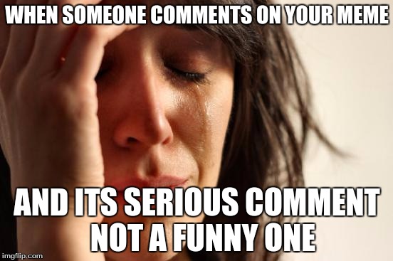 First World Problems Meme | WHEN SOMEONE COMMENTS ON YOUR MEME; AND ITS SERIOUS COMMENT  NOT A FUNNY ONE | image tagged in memes,first world problems | made w/ Imgflip meme maker