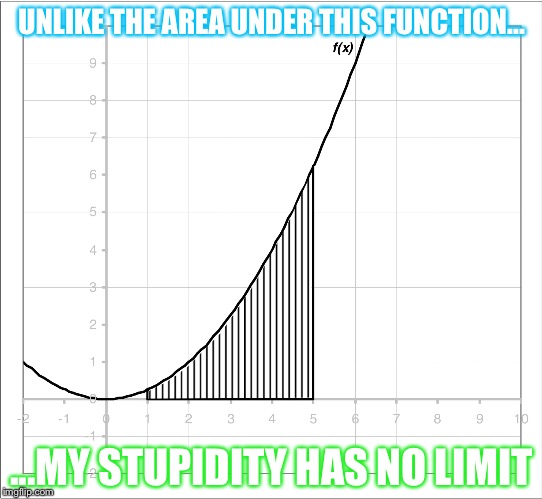 UNLIKE THE AREA UNDER THIS FUNCTION... ...MY STUPIDITY HAS NO LIMIT | image tagged in function area | made w/ Imgflip meme maker