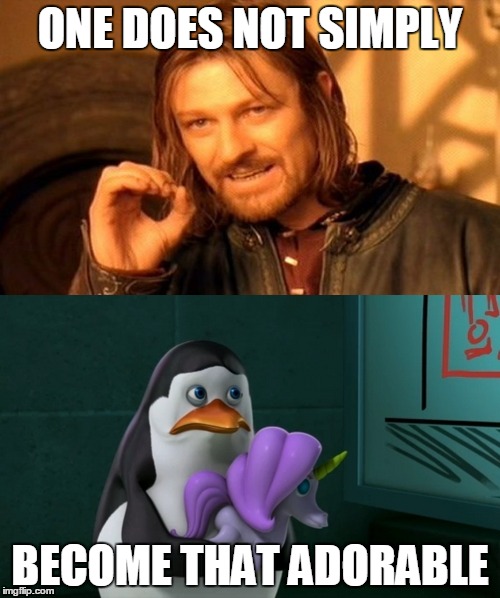 ONE DOES NOT SIMPLY; BECOME THAT ADORABLE | image tagged in memes,adorable,private the penguin,one does not simply,funny | made w/ Imgflip meme maker