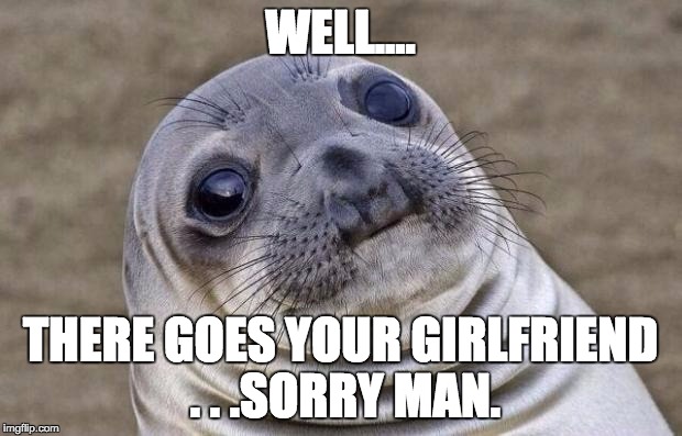 Awkward Moment Sealion Meme | WELL.... THERE GOES YOUR GIRLFRIEND . . .SORRY MAN. | image tagged in memes,awkward moment sealion | made w/ Imgflip meme maker