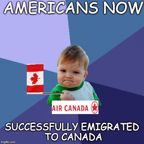 Success Kid | AMERICANS NOW; SUCCESSFULLY EMIGRATED TO CANADA | image tagged in memes,success kid | made w/ Imgflip meme maker