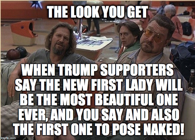 The look when that person in the brags about how they never took | THE LOOK YOU GET; WHEN TRUMP SUPPORTERS SAY THE NEW FIRST LADY WILL BE THE MOST BEAUTIFUL ONE EVER, AND YOU SAY AND ALSO THE FIRST ONE TO POSE NAKED! | image tagged in the look when that person in the brags about how they never took | made w/ Imgflip meme maker