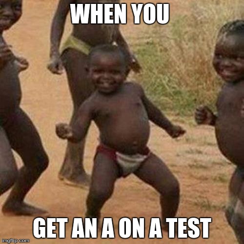 Third World Success Kid | WHEN YOU; GET AN A ON A TEST | image tagged in memes,third world success kid | made w/ Imgflip meme maker
