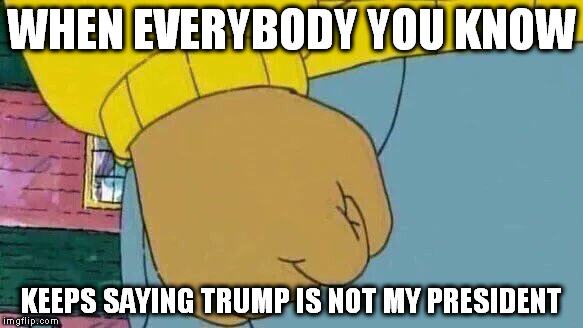 Arthur Fist | WHEN EVERYBODY YOU KNOW; KEEPS SAYING TRUMP IS NOT MY PRESIDENT | image tagged in memes,arthur fist | made w/ Imgflip meme maker
