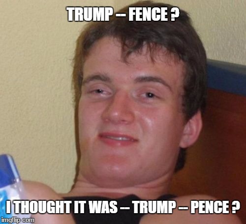10 Guy | TRUMP -- FENCE ? I THOUGHT IT WAS -- TRUMP -- PENCE ? | image tagged in memes,10 guy | made w/ Imgflip meme maker