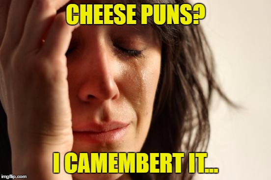 First World Problems Meme | CHEESE PUNS? I CAMEMBERT IT... | image tagged in memes,first world problems | made w/ Imgflip meme maker