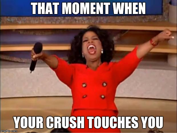 Oprah You Get A | THAT MOMENT WHEN; YOUR CRUSH TOUCHES YOU | image tagged in memes,oprah you get a | made w/ Imgflip meme maker