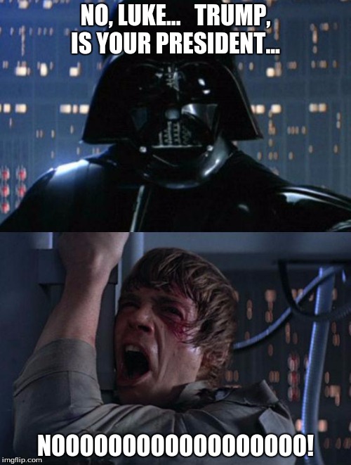 Trump is your president... | NO, LUKE...   TRUMP, IS YOUR PRESIDENT... NOOOOOOOOOOOOOOOOOO! | image tagged in i am your father | made w/ Imgflip meme maker