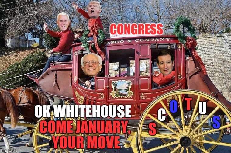 OK you've got the reins, your move | CONGRESS; OK WHITEHOUSE; T; O; U; C; S; S; COME JANUARY, YOUR MOVE | image tagged in memes,donald trump,mike pence,white house,congress,next four years | made w/ Imgflip meme maker