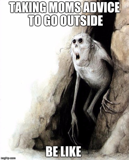 cave meme | TAKING MOMS ADVICE TO GO OUTSIDE; BE LIKE | image tagged in cave meme | made w/ Imgflip meme maker