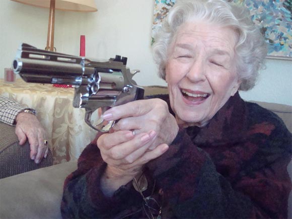 Old lady takes aim Blank Meme Template