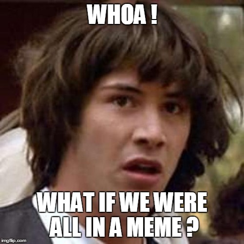 Conspiracy Keanu Meme | WHOA ! WHAT IF WE WERE ALL IN A MEME ? | image tagged in memes,conspiracy keanu | made w/ Imgflip meme maker