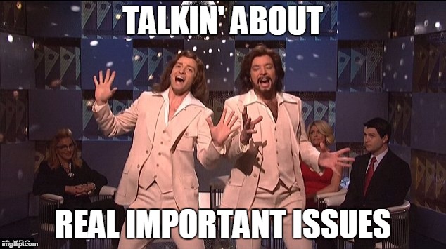 Barry Gibb | TALKIN' ABOUT; REAL IMPORTANT ISSUES | image tagged in barry gib,snl,justin timberlake,barry gibb,jimmy fallon | made w/ Imgflip meme maker