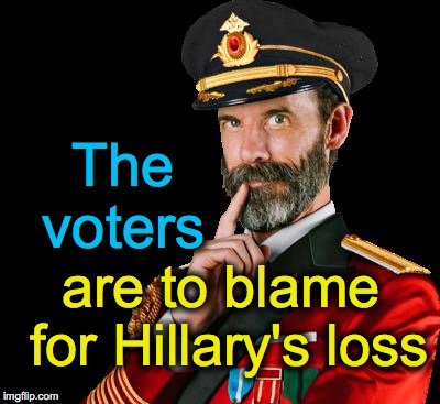 captain obvious | The voters; are to blame for Hillary's loss | image tagged in captain obvious | made w/ Imgflip meme maker