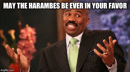 Steve Harvey Meme | MAY THE HARAMBES BE EVER IN YOUR FAVOR | image tagged in memes,steve harvey | made w/ Imgflip meme maker