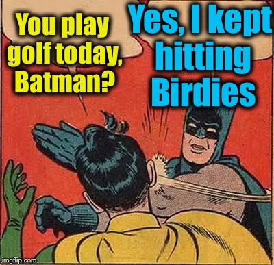 Batman Slapping Robin | Yes, I kept hitting Birdies; You play golf today, Batman? | image tagged in memes,batman slapping robin,evilmandoevil,funny | made w/ Imgflip meme maker