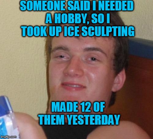 10 Guy | SOMEONE SAID I NEEDED A HOBBY, SO I TOOK UP ICE SCULPTING; MADE 12 OF THEM YESTERDAY | image tagged in memes,10 guy | made w/ Imgflip meme maker