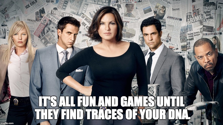 SVU | IT'S ALL FUN AND GAMES UNTIL THEY FIND TRACES OF YOUR DNA. | image tagged in svu | made w/ Imgflip meme maker