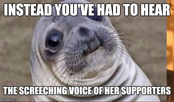 INSTEAD YOU'VE HAD TO HEAR THE SCREECHING VOICE OF HER SUPPORTERS | made w/ Imgflip meme maker