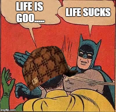 Batman Slapping Robin | LIFE IS GOO..... LIFE SUCKS | image tagged in memes,batman slapping robin,scumbag | made w/ Imgflip meme maker