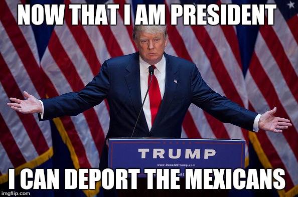 Donald Trump | NOW THAT I AM PRESIDENT; I CAN DEPORT THE MEXICANS | image tagged in donald trump | made w/ Imgflip meme maker