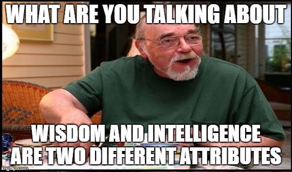 WHAT ARE YOU TALKING ABOUT WISDOM AND INTELLIGENCE ARE TWO DIFFERENT ATTRIBUTES | made w/ Imgflip meme maker