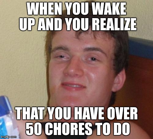 10 Guy |  WHEN YOU WAKE UP AND YOU REALIZE; THAT YOU HAVE OVER 50 CHORES TO DO | image tagged in memes,10 guy | made w/ Imgflip meme maker