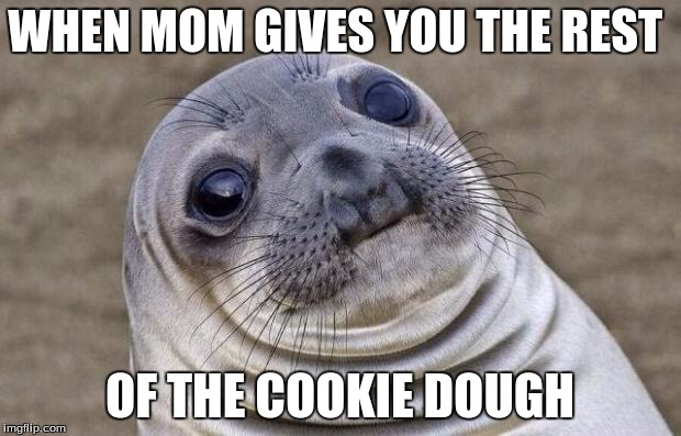 Awkward Moment Sealion | WHEN MOM GIVES YOU THE REST; OF THE COOKIE DOUGH | image tagged in memes,awkward moment sealion | made w/ Imgflip meme maker