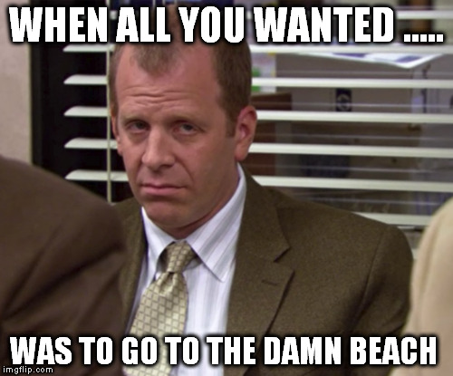 Having a Toby day  | WHEN ALL YOU WANTED ..... WAS TO GO TO THE DAMN BEACH | image tagged in toby,the office | made w/ Imgflip meme maker