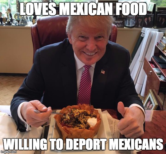 Viva Mexico | LOVES MEXICAN FOOD; WILLING TO DEPORT MEXICANS | image tagged in viva mexico | made w/ Imgflip meme maker