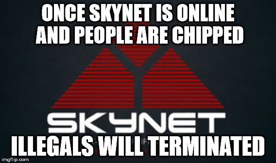 ONCE SKYNET IS ONLINE AND PEOPLE ARE CHIPPED ILLEGALS WILL TERMINATED | made w/ Imgflip meme maker