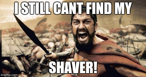 Sparta Leonidas | I STILL CANT FIND MY; SHAVER! | image tagged in memes,sparta leonidas | made w/ Imgflip meme maker