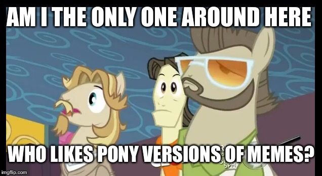 There's tons of em! | AM I THE ONLY ONE AROUND HERE; WHO LIKES PONY VERSIONS OF MEMES? | image tagged in memes,brony,am i the only one around here | made w/ Imgflip meme maker
