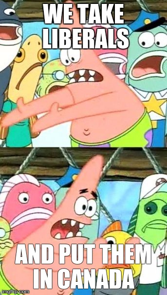 Put It Somewhere Else Patrick | WE TAKE LIBERALS; AND PUT THEM IN CANADA | image tagged in memes,put it somewhere else patrick | made w/ Imgflip meme maker