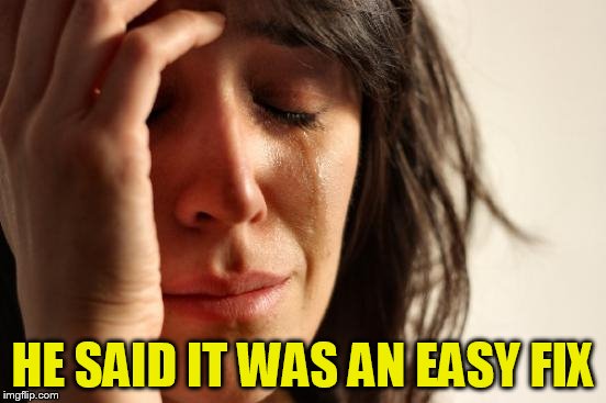 First World Problems Meme | HE SAID IT WAS AN EASY FIX | image tagged in memes,first world problems | made w/ Imgflip meme maker