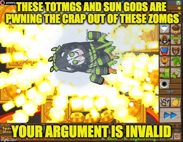 THESE TOTMGS AND SUN GODS ARE PWNING THE CRAP OUT OF THESE ZOMGS; YOUR ARGUMENT IS INVALID | image tagged in totmg | made w/ Imgflip meme maker