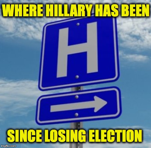 WHERE HILLARY HAS BEEN; SINCE LOSING ELECTION | image tagged in hillary clinton 2016 | made w/ Imgflip meme maker