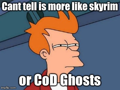 Futurama Fry Meme | Cant tell is more like skyrim or CoD Ghosts | image tagged in memes,futurama fry | made w/ Imgflip meme maker