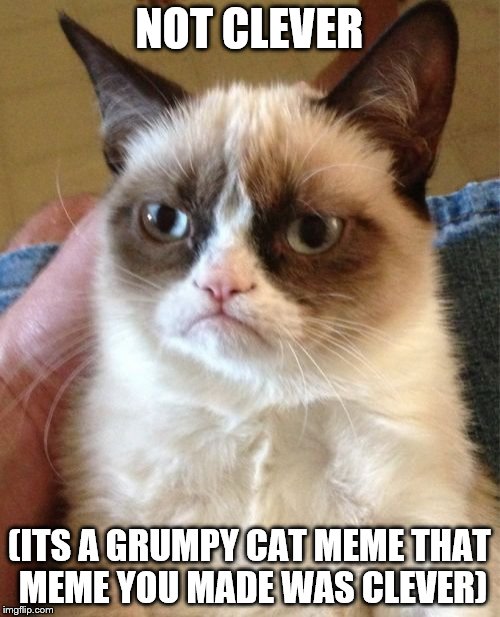 NOT CLEVER (ITS A GRUMPY CAT MEME THAT MEME YOU MADE WAS CLEVER) | image tagged in memes,grumpy cat | made w/ Imgflip meme maker