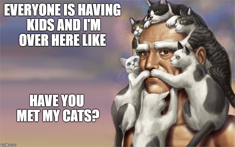 Cat Beard | EVERYONE IS HAVING KIDS AND I'M OVER HERE LIKE; HAVE YOU MET MY CATS? | image tagged in cats,funny cats,funny cat memes,beards,weird beards | made w/ Imgflip meme maker