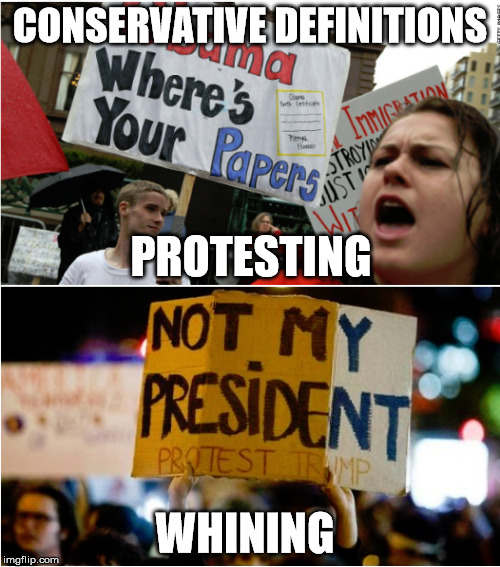 CONSERVATIVE DEFINITIONS; PROTESTING; WHINING | image tagged in protest | made w/ Imgflip meme maker