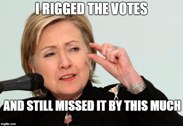 Hillary Clinton Fingers | I RIGGED THE VOTES; AND STILL MISSED IT BY THIS MUCH | image tagged in hillary clinton fingers | made w/ Imgflip meme maker