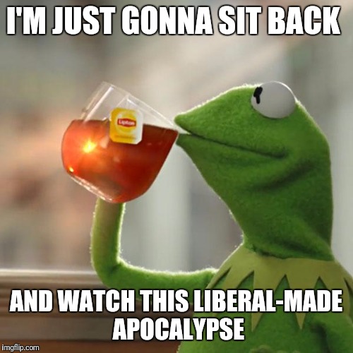 I Don't Care About Liberals | I'M JUST GONNA SIT BACK; AND WATCH THIS LIBERAL-MADE APOCALYPSE | image tagged in memes,but thats none of my business,kermit the frog,liberals | made w/ Imgflip meme maker